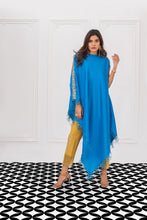 Load image into Gallery viewer, Blue raw silk top with Yellow pants
