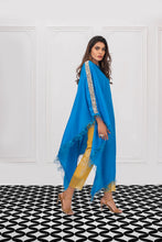 Load image into Gallery viewer, Blue raw silk top with Yellow pants