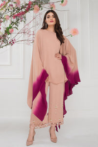 Tea Pink & magenta Shaded tunic with Hand work Culottes