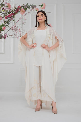 Off white Cape with hand work culottes