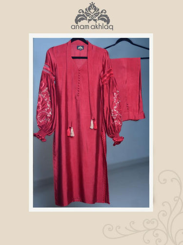 Samba Red Shirt with Embroidered balloon sleeves
