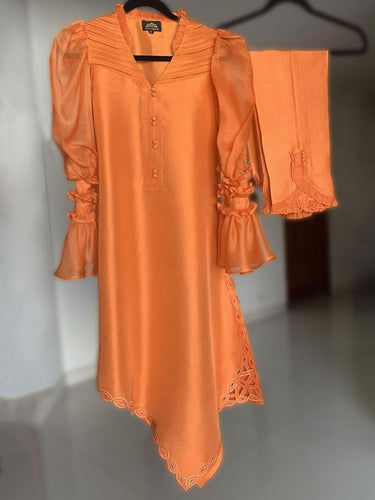 Orange raw silk assymetric
