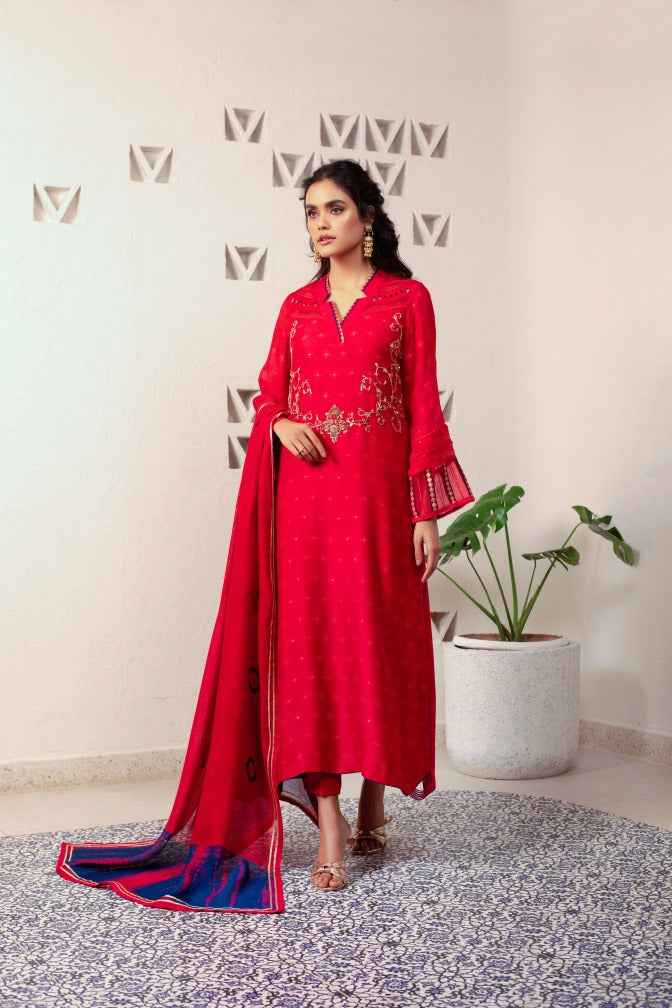 khaadi red dress This Bespoke Khaadi Silk Hand Embroidered outfit is by @zainabshahcouture