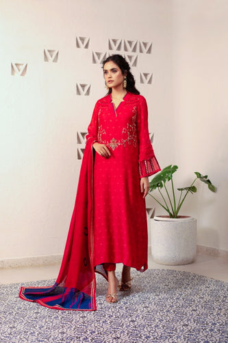 Deep Red khaadi net Suit
