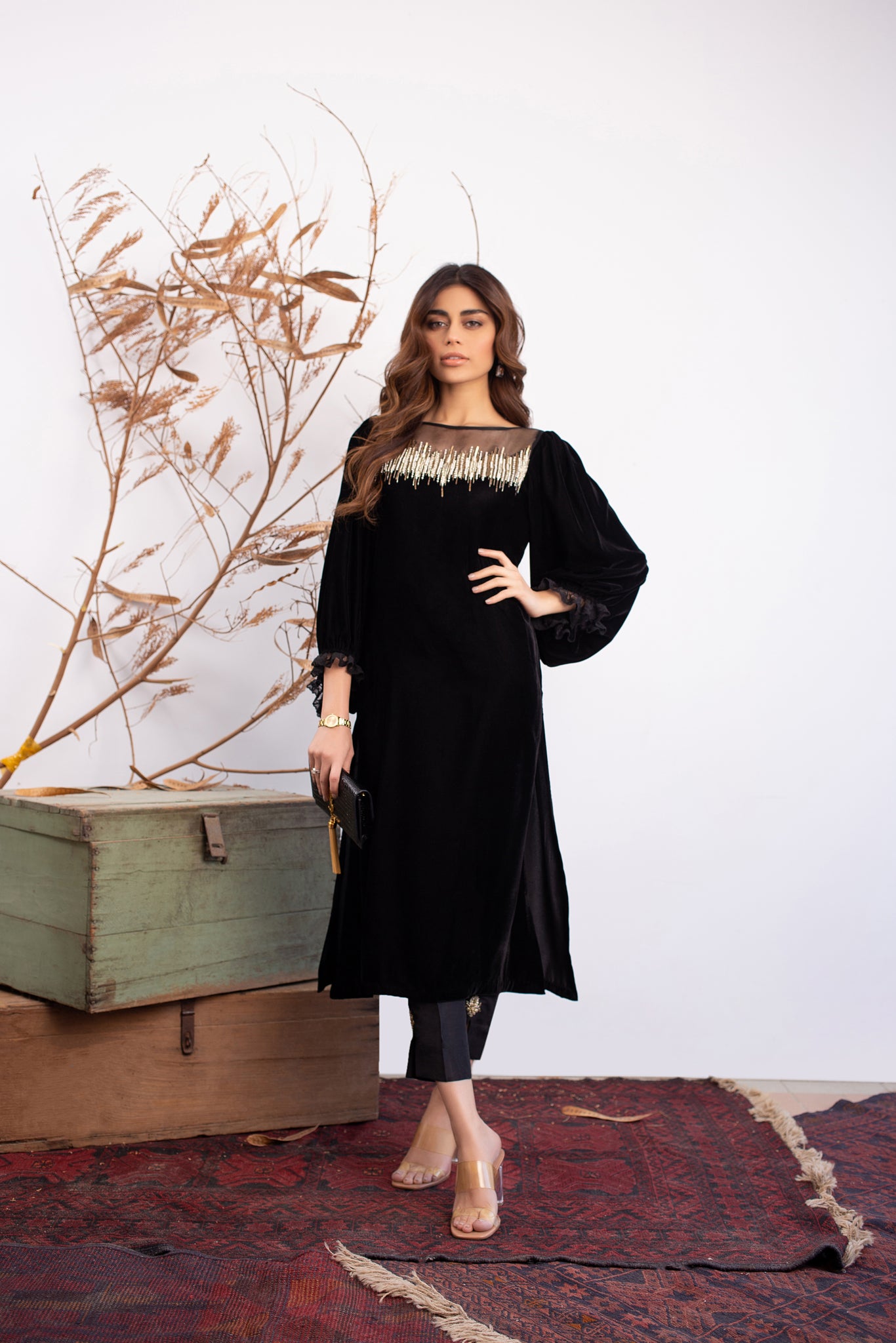 Black Velvet shirt with hand worked body – anamakhlaq