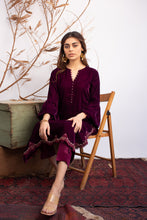 Load image into Gallery viewer, Magenta Velvet shirt with hand worked daman