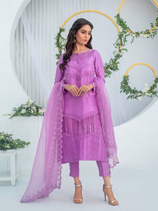 Lavender rawsilk shirt with lace & embroidered