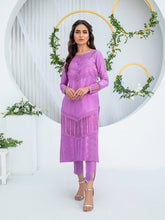 Load image into Gallery viewer, Lavender rawsilk shirt with lace &amp; embroidered