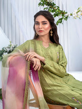 Load image into Gallery viewer, Olive green raw silk shirt with embroidery