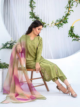 Load image into Gallery viewer, Olive green raw silk shirt with embroidery