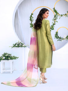 Olive green raw silk shirt with embroidery