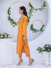 Load image into Gallery viewer, Tangerine rawsilk shirt with embroidered neckline